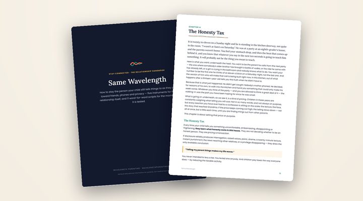 The cover of Same Wavelength beside page 15, the opening of chapter 4, The Honesty Tax