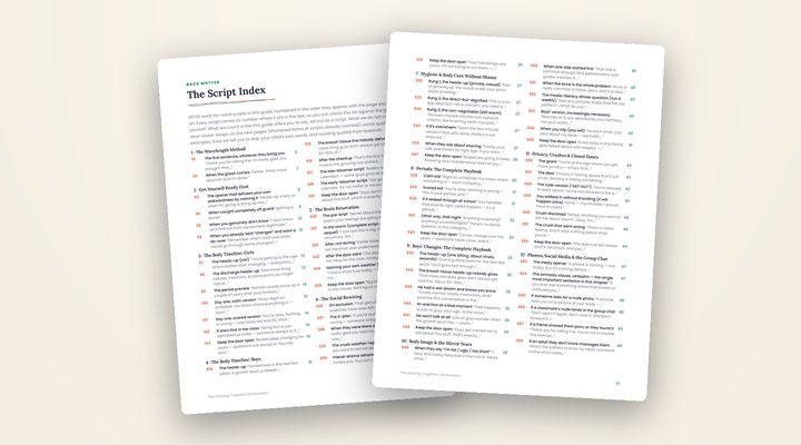 Pages 76 and 77 of The Growing-Together Conversation: the Script Index, listing every numbered script with its page